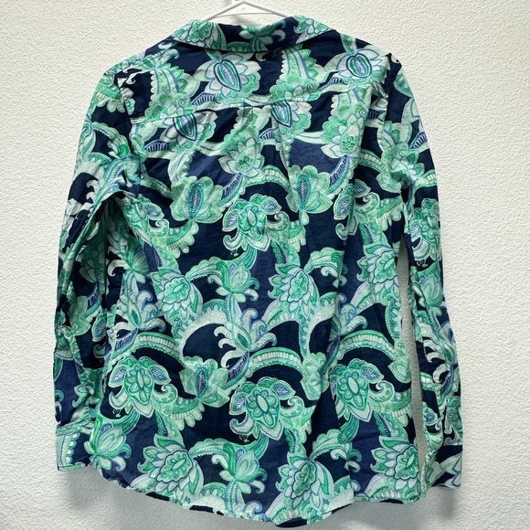 Talbots Womens Petite Large Abstract Paisley Blue Green Long Sleeve Work Casual - Picture 4 of 5
